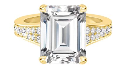 1.5 Carat Emerald LAB GROWN Gemstone and LAB GROWN Diamond Engagement Ring (1.0ct Center, AAAA Heirloom Quality) RISV01W3DI 10K Yellow Gold