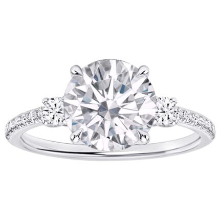 6 Carat Round LAB GROWN Gemstone and LAB GROWN Diamond Engagement Ring (5.5ct Center, AAAA Heirloom Quality) RISV04W9DI 10K White Gold