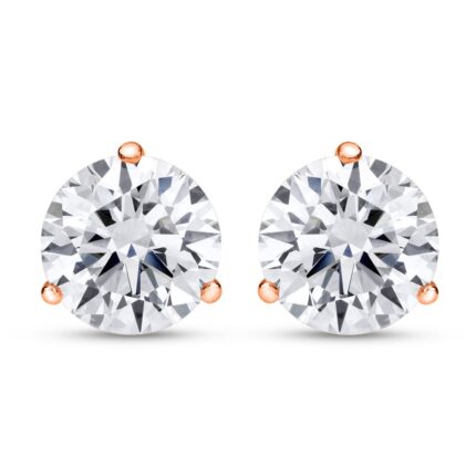 4 Carat IGI Certified Natural Round Brilliant Solitaire Diamond Stud Earrings for Women 10K Rose Gold 3 Prong Martini Cocktail Push Back (F-G Color SI2-I1 Clarity) BBF1144