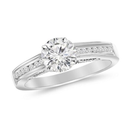 Houston Diamond District - Platinum 2.75 Carat LAB GROWN IGI CERTIFIED DIAMOND Channel Set Round Cut Diamond Engagement Ring (H-I Color VS1-VS2 Clarity 2.5 Ct Center) | 10 7 4