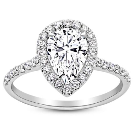 Houston Diamond District 14K White Gold 2.75 Carat LAB GROWN DIAMOND Halo Pear Cut Diamond Engagement Ring (E-F Color VS2-SI1 Clarity 2 Ct Center)