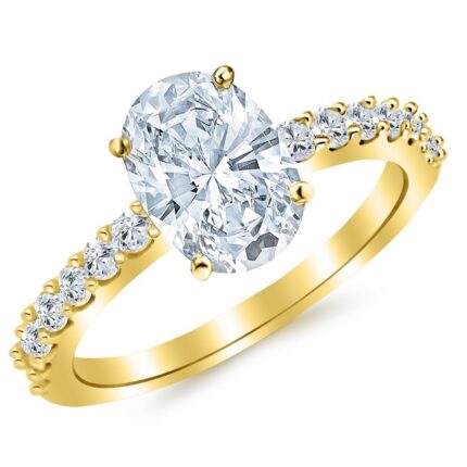 Houston Diamond District 14K Yellow Gold 2.5 Carat LAB GROWN DIAMOND Classic Prong Set Oval Cut Diamond Engagement Ring (E-F Color VS1-VS2 Clarity 2 Ct Center) Size 8
