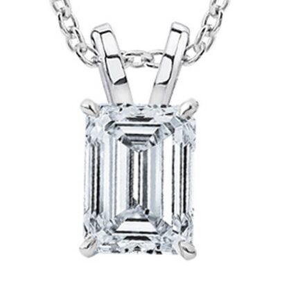 9 Carat 10K White Gold IGI Certified LAB-GROWN Emerald Cut Diamond Pendant Necklace 4 Prong Ultra Premium Collection (E-F Color, VS1-VS2 Clarity Ideal Cut) 18" Gold Chain