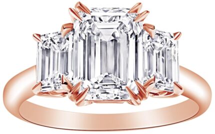 1 Carat Houston Diamond District 3 Three Stone Emerald LAB GROWN Diamond Engagement Ring 14K, White Gold (F-G Color VS1-VS2 Luxury Collection) Size: 5