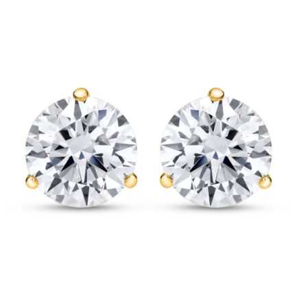 Houston Diamond District 1 Carat 14K Yellow Gold IGI Certified LAB-GROWN Round Cut Diamond Earrings 3 Prong Martini/Cocktail Push Back Value Collection (G-H Color, SI1-SI2 Clarity)