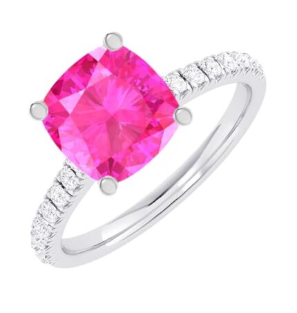 3.5 Carat Cushion Natural Pink Sapphire and Diamond Engagement Ring (3.0ct Center, AAAA Heirloom Quality) RISV02W2AM Platinum