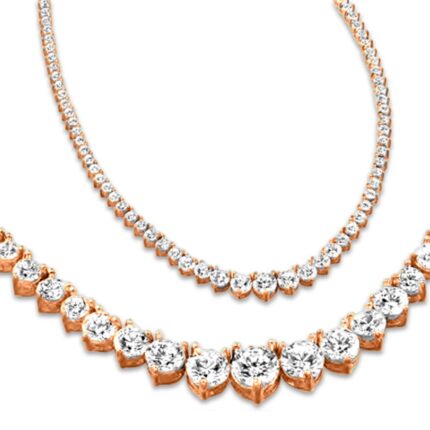20 Carat Round 14K Rose Gold 17 "Graduate Diamond Tennis Riviera Necklace (H-I Color, I1 Clarity) Graduating Premium Collection 3 Prong