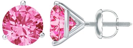 3 Carat Total Weight Pink Sapphire Solitaire Stud Earrings Pair 14K White Gold Popular Premium Collection 3 Prong Screw Back