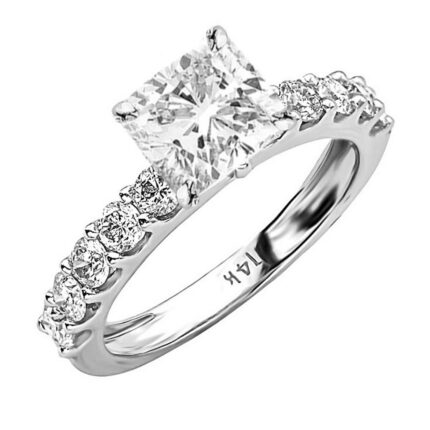 2 Ctw Platinum Classic Side Stone Prong Set GIA Certified Diamond Engagement Ring Cushion Cut (1 Ct H Color VVS1 Clarity Center Stone)
