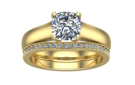 Houston Diamond District Cushion Moissanite Solitaire Band Bridal Set 1 1/4 CTW in 14k Yellow Gold