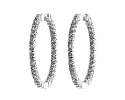 3 Carat 14K White Gold Classic Inside Outside Diamond Hoop Earrings Premium Collection (H-I Color)