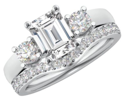 3 Carat Emerald LAB GROWN Gemstone and LAB GROWN Diamond Wedding Bridal Set (2.5ct Center, AAAA Heirloom Quality) RIPS65W3DI 14K White Gold