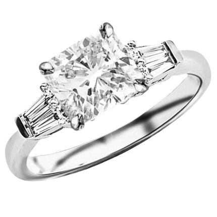 1 Carat Platinum Baguette Round GIA Certified Diamond Engagement Ring Cushion Cut (0.75 Ct J Color VS1 Clarity Center Stone)