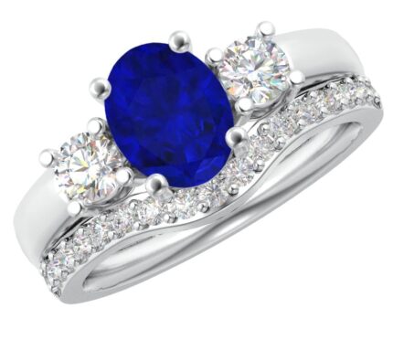 1 Carat Oval LAB GROWN Sapphire and LAB GROWN Diamond Wedding Bridal Set (0.5ct Center, AAAA Heirloom Quality) RIPS65W7AM 14K White Gold