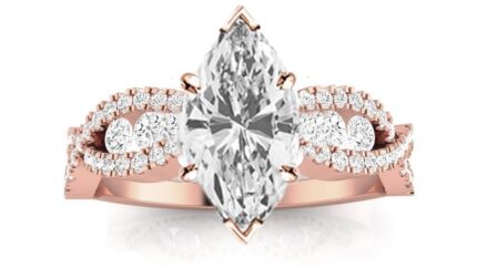 14K Rose Gold 1.14 CTW Designer Twisting Eternity Channel Set Four Prong Diamond Engagement Ring w/ 0.54 Ct GIA Certified Marquise Cut I Color VVS2 Clarity Center