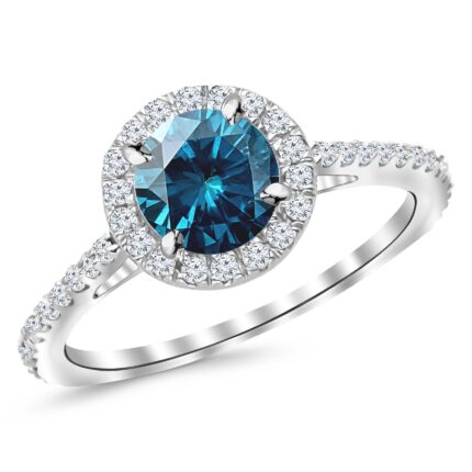 Houston Diamond District 2.4 Carat 14K White Gold Classic Halo Engagement Ring with a 2 Blue Center (Heirloom Quality)