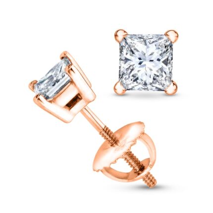 1/2 0.5 Carat Princess Cut Diamond Stud Earrings Earth-mined 10K Rose Gold (G-H VS1-VS2)