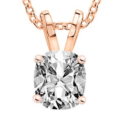 0.9 Near 1 Carat 10K Rose Gold IGI Certified LAB-GROWN Cushion Cut Diamond Pendant Necklace 4 Prong Ultra Premium Collection (E-F Color, VS1-VS2 Clarity Ideal Cut) 18" Gold Chain