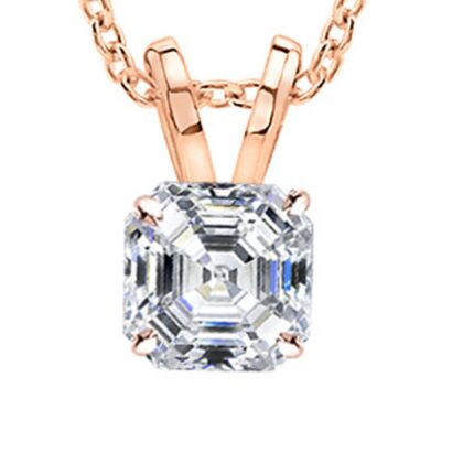 0.9 Near 1 Carat 10K Rose Gold IGI Certified LAB-GROWN Asscher Cut Diamond Pendant Necklace 4 Prong Ultra Premium Collection (E-F Color, VS1-VS2 Clarity Ideal Cut) 18" Gold Chain