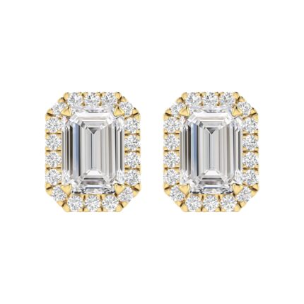 6 Carat IGI CERTIFIED LAB GROWN Emerald Halo Diamond Earrings 10K Yellow Gold Value Collection Screw Back [D-E Color, VS1-VS2 Clarity]