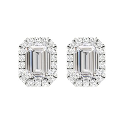 2 Carat IGI CERTIFIED LAB GROWN Emerald Halo Diamond Earrings 10K White Gold Value Collection Screw Back [D-E Color, VS1-VS2 Clarity]