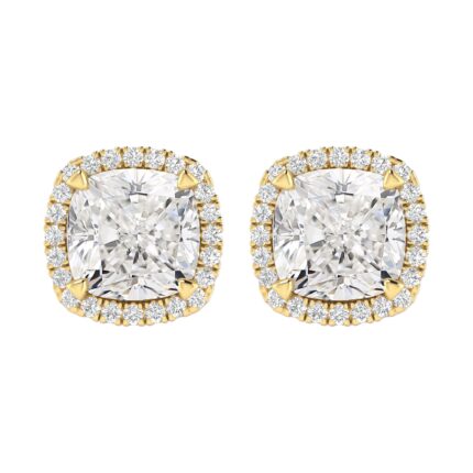4 Carat IGI CERTIFIED LAB GROWN Cushion Halo Diamond Earrings 10K Yellow Gold Value Collection Screw Back [D-E Color, VS1-VS2 Clarity]