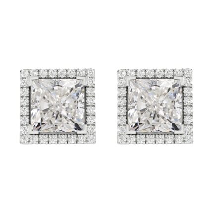 4 Carat IGI CERTIFIED LAB GROWN Princess Halo Diamond Earrings 10K White Gold Value Collection Screw Back [D-E Color, VS1-VS2 Clarity]