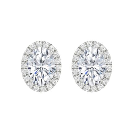 3 Carat IGI CERTIFIED LAB GROWN Oval Halo Diamond Earrings 10K White Gold Value Collection Screw Back [D-E Color, VS1-VS2 Clarity]