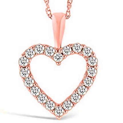 1/2 Carat 10K Rose Gold Classic Heart Diamond Pendant Necklace for Women Premium Collection 18" Gold Chain