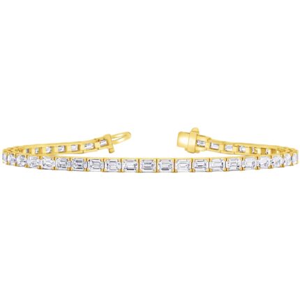 4 Carat (ctw) 14K Yellow Gold Cut LAB GROWN Round Cut Evening Emerald Tennis Bracelet (Color H-I Clarity VS1-VS2)