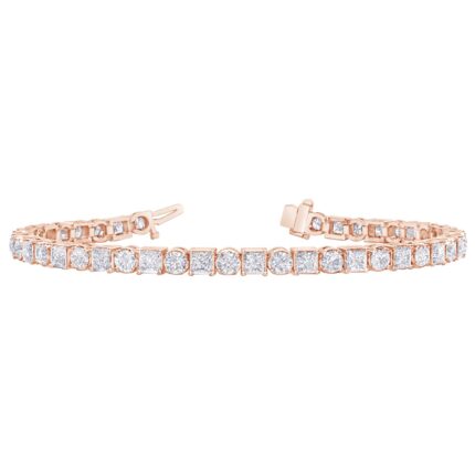 8 Carat (ctw) 14K Rose Gold Cut LAB GROWN Round Cut Princess Charm Diamond Tennis Bracelet (Color D-E Clarity VS1-VS2)