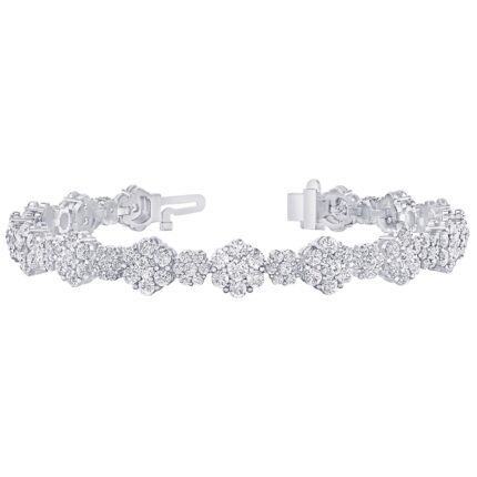 20 Carat (ctw) Platinum Cut LAB GROWN Round Cut Flower Cluster Diamond Bracelet (Color D-E Clarity VS1-VS2)