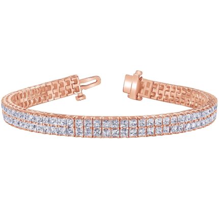12 Carat (ctw) 14K Rose Gold Cut LAB GROWN Round Cut Endless Dreams Princess Cut Tennis Bracelet (Color D-E Clarity VS1-VS2)