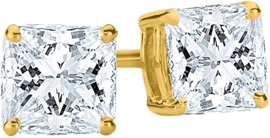 41T56Ph50QL Houston Diamond District 0.5 to 6 Carat IGI Certified LAB-GROWN Diamond Earrings 4 Prong Screw Back Luxury Collection (D-E COLOR, VS1-VS2 CLARITY) 18K Yellow Gold 4.0 Carat Princess Shape - Image 1