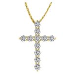 Houston Diamond District 0.5 to 10 Carat Diamond Cross Pendant Necklace Value Collection 14K Yellow Gold 16" Gold Chain 0.75 Carat LAB Grown Diamond