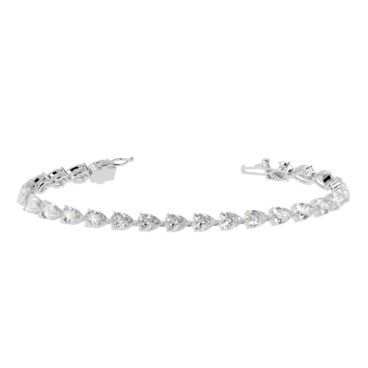 41binPYG70L Houston Diamond District 2 to 28 Carat Lab Grown Diamond Classic Tennis Bracelet 4-Prong Setting for Women (E-F Color, VS2-SI1 Clarity) 14K White Gold 2 Carat Pear Shape - Image 1