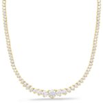 Houston Diamond District 3 to 50 Carat LAB GROWN 17" Straight and Graduating Diamond Tennis Riviera Necklace (D-E Color, VS1-VS2 Clarity) 3 Prong Round Cut 14K Yellow Gold 10 Carat Graduating Necklace
