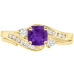 Houston Diamond District 1 to 6 Carat Cushion 14K Yellow Gold LAB GROWN Gemstone and LAB GROWN Diamond Engagement Ring (AAAA Heirloom Quality) Amethyst Gemstone 1 Carat Size-8 0.5 Carat Center