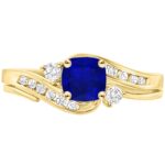 Houston Diamond District 1 to 6 Carat Cushion 14K Yellow Gold LAB GROWN Gemstone and LAB GROWN Diamond Engagement Ring (AAAA Heirloom Quality) Sapphire Gemstone 1 Carat Size-4 0.5 Carat Center