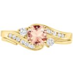 Houston Diamond District 1 to 6 Carat Cushion 14K Yellow Gold LAB GROWN Gemstone and LAB GROWN Diamond Engagement Ring (AAAA Heirloom Quality) Morganite Gemstone 1 Carat Size-5 0.5 Carat Center
