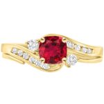 Houston Diamond District 1 to 6 Carat Cushion 14K Yellow Gold LAB GROWN Gemstone and LAB GROWN Diamond Engagement Ring (AAAA Heirloom Quality) Ruby Gemstone 2 Carat Size-4 1.5 Carat Center