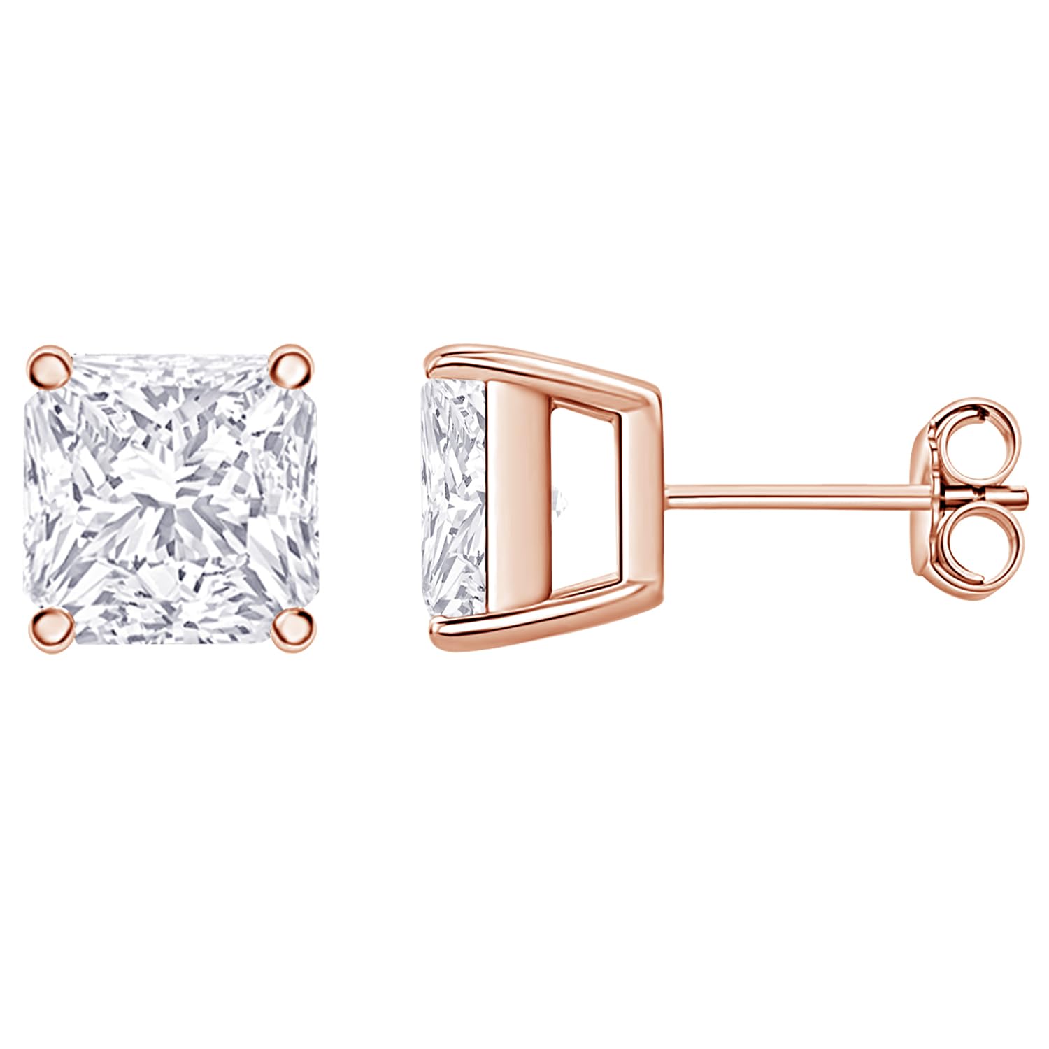 51ct3sKdifL Houston Diamond District 0.5 to 12 Carat IGI Certified LAB GROWN Diamond Stud Earrings for women 4 Prong Push Back (E/F Color VS2/SI1 CLARITY) 14K Rose Gold 2.5 Carat Asscher Diamond Earrings - Image 1