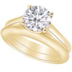 4 Carat (ctw) 14K Yellow Gold Round Cut LAB GROWN Diamond Engagement Ring Round Diamond Cathedral Wedding Bridal Set (Color H-I Clarity VS1-VS2)
