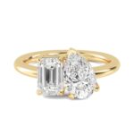 HDD 1 to 8 Carat Emerald Toi Et Moi Diamond Ring Pear Cut LAB GROWN Diamond Stackable Ring (Color E-F Clarity VS2-SI1) 14K Yellow Gold 6 Carat Size-9