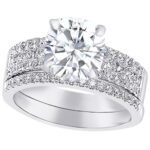 4.5 Carat 14K White Gold Cushion LAB GROWN Diamond 3 Row Channel and Prong Set Wedding Bridal Set (AAAA Heirloom Quality) Size: 9.5