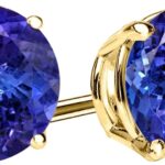 14K Yellow Gold 0.75 Carat Lab Grown Tanzanite Stud Earrings 4 Prong Push Back for Women