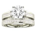3.5 Carat Classic Lab Platinum Synthetic Lab Grown Round Channel Set Princess Wedding Bridal Set IGI Certified Diamond Engagement Ring (1 Ct, H-I Color, VS1-VS2 Clarity Center)