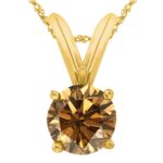 Houston Diamond District 0.5 to 5 Carat Round Natural Real Tanzanite/Sapphire/Ruby/Emerald/Black/Brown/Blue Diamond Pendant Necklace AAA Quality 14K Yellow Gold 1 Carat Brown Diamond