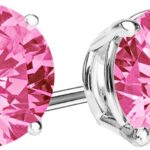 Platinum 1 Carat Natural Pink Sapphire Stud Earrings 4 Prong Push Back for Women