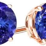 14K Rose Gold 1 Carat Lab Grown Tanzanite Stud Earrings 4 Prong Push Back for Women